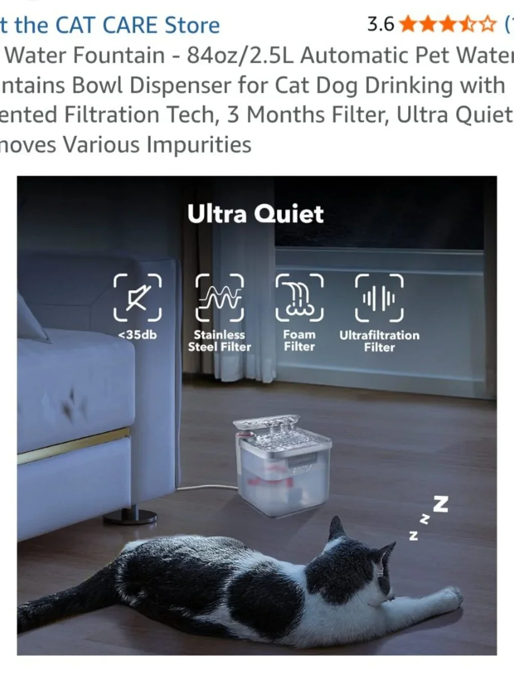 CAT CARE Pet Water Fountain, 84oz/2.5L Capacity, Includes 4x Filters USED DISCON
